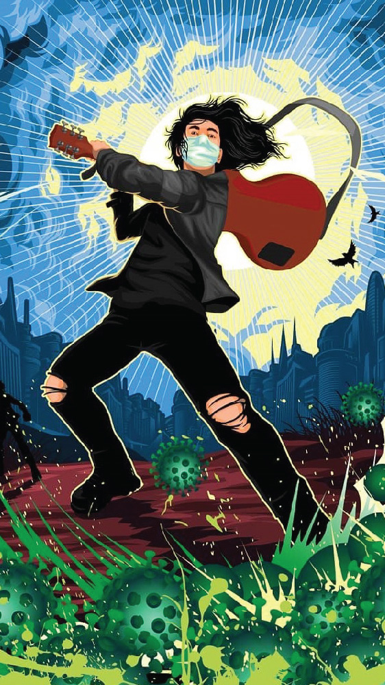 Masked Guitarist Fights Pandemic with Music Power
