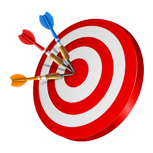 Three Darts (Red, Blue, and Orange) Hitting Bullseye on Red Target.